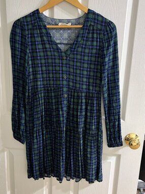Harper Heritage Long Sleeve Babydoll Green Plaid Dress
